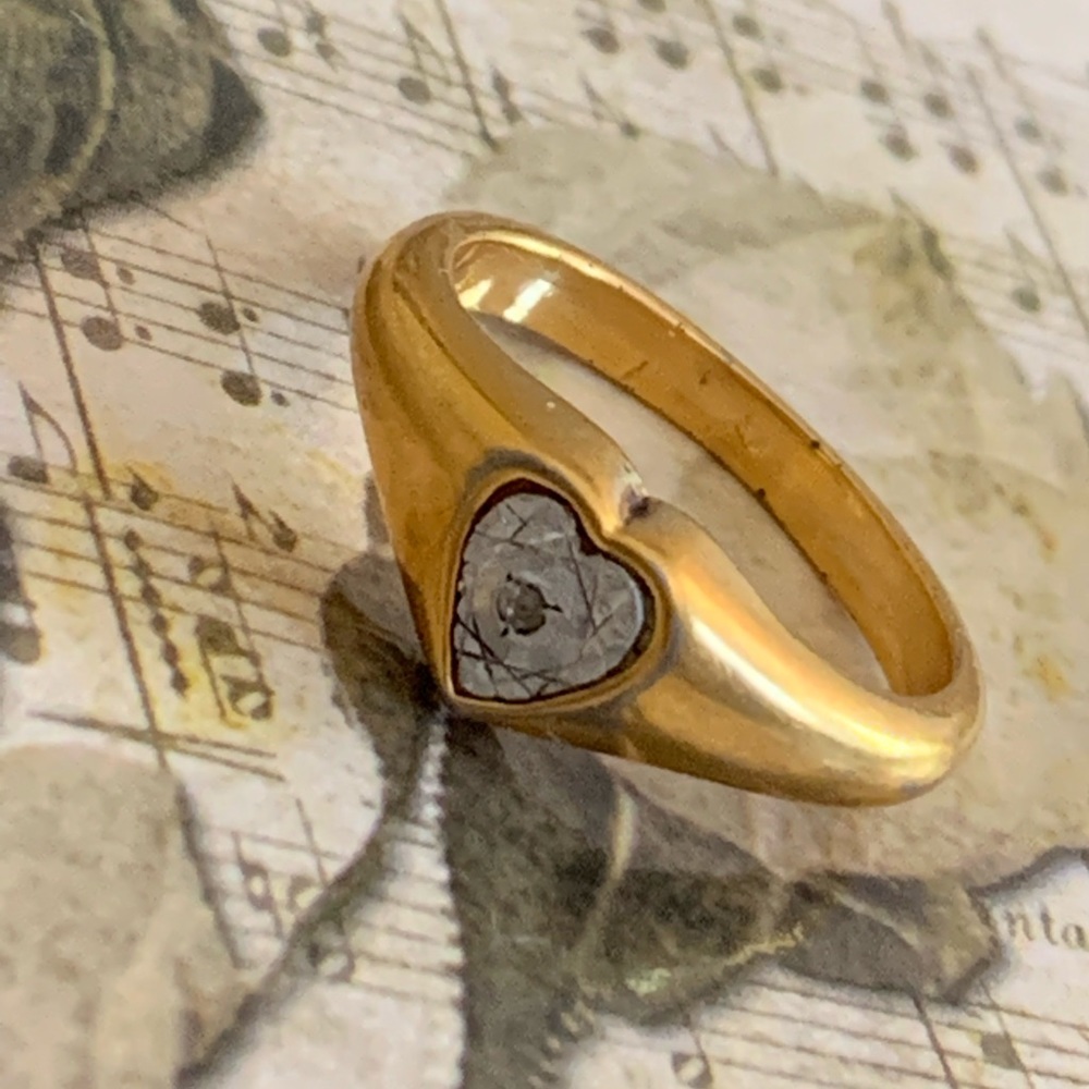 Estate Vintage Diamond Chip Gold Plated Heart Ring Unisex Men Woman Jewelry